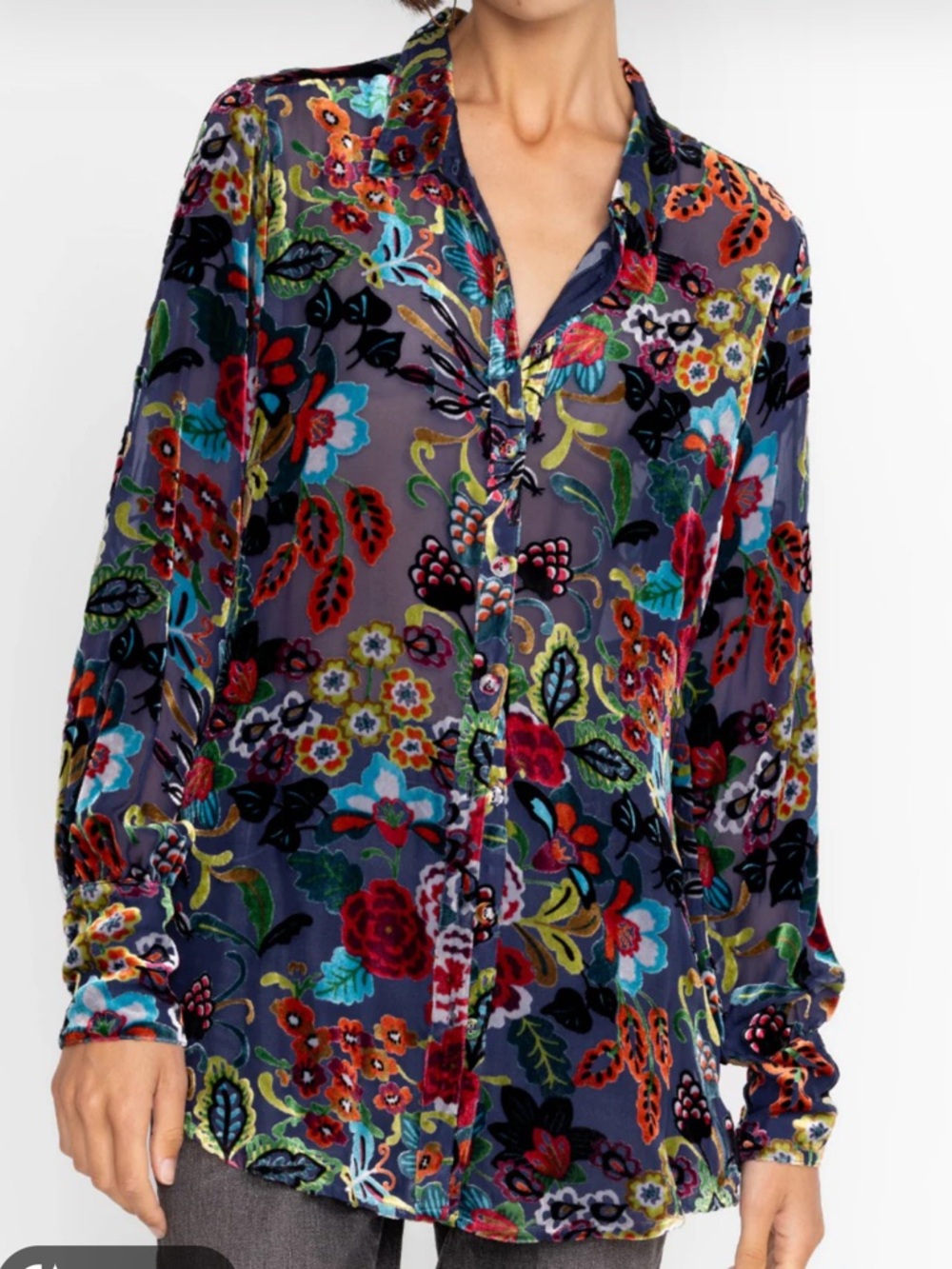 Johnny Was Minto Burnout Yrene Floral Silk Tunic Blouse Women’s Sz S